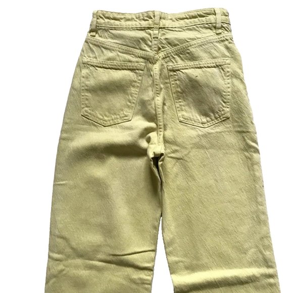 Zara High Rise Wide Leg Jeans Womens 2 Lime Green Raw Hem Denim Pants Boho - Picture 10 of 11